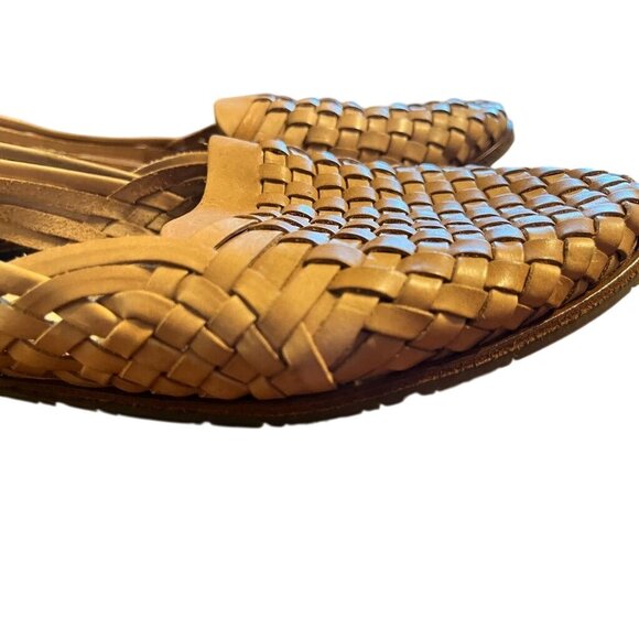 Sam Edelman Leather Woven Flat Tan 9.5 Neutral Minimalist Boho Indie Folk Chic - Picture 3 of 11